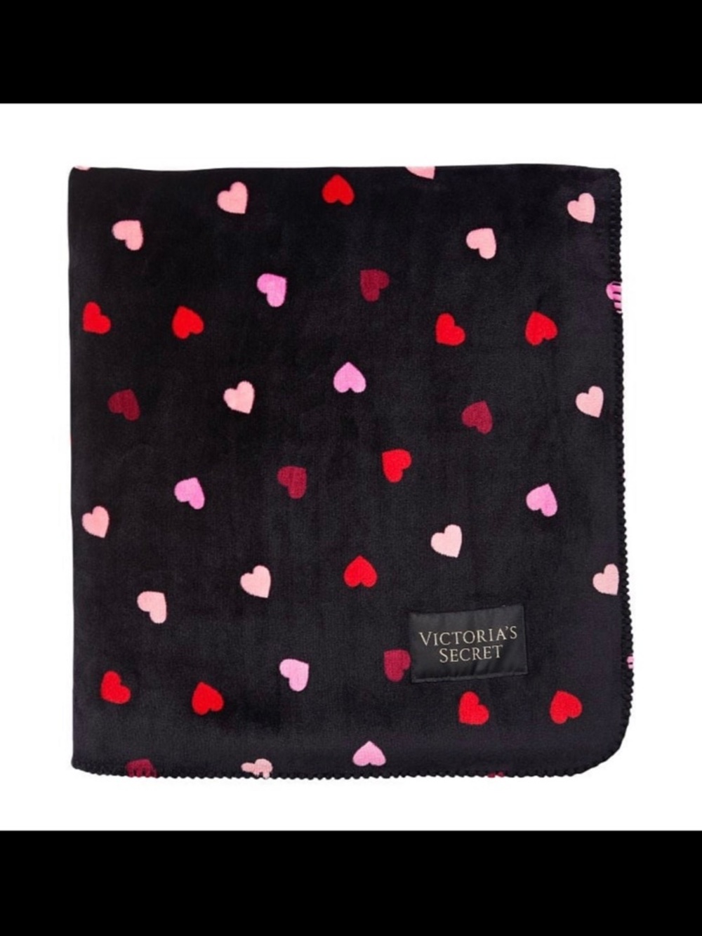 Victoria's Secret Sherpa Blanket black with Pink and Red Hearts